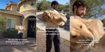Dog Refuses To Leave Grandma’s House & Has To Be Carried Away